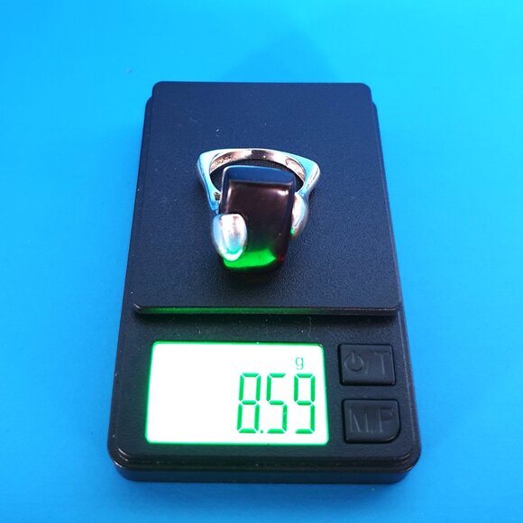 Fancy Vintage Cherry Red Baltic Amber Sterling Silver Modernist Statement Ring - Picture 13 of 16